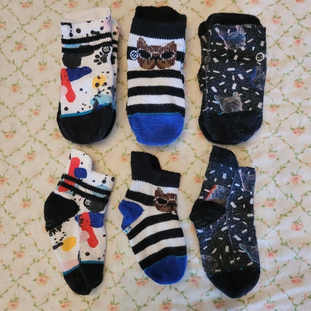 STANCE size 6-12 Months 6 Splatter & Dog Print Socks Bundle
